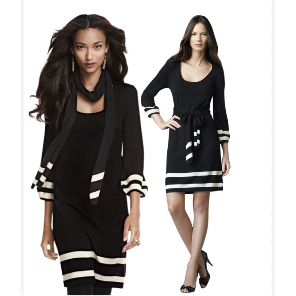 Lilly Pulitzer 100% Merino Wool Black High Seas Stripe Sweater Dress Size Small